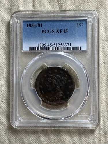 1851/81年製 編み込みヘア ラージセント PCGS XF45 精巧に打たれた硬貨 タフ オーバーデート 105,875円
