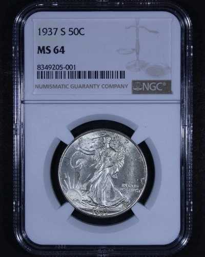 1937-S ウォーキング リバティ ハーフ ドル - 50 セント NGC MS64 - 素敵なコイン!