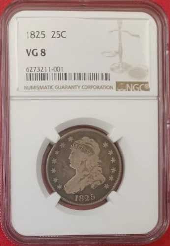 1825年4月2日 キャップド・バスト・クォーター、B.2、NGC VG08 105,875円