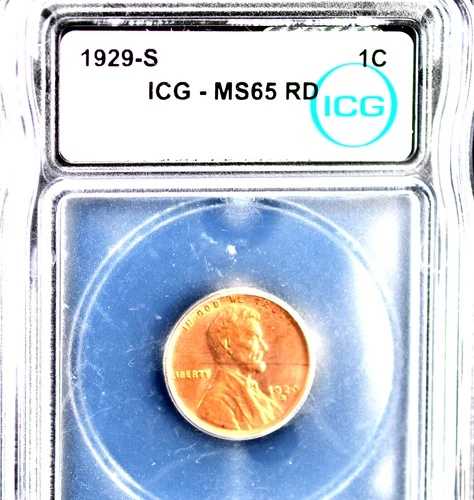 1929-S 1C ICG MS65RD リンカーンセント（ウィートリバース）希少セミキーコインチョイス/ジェム