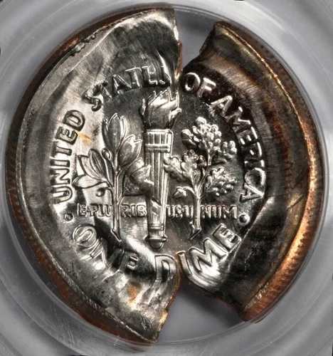 PCGS MS64 巨大キノコ型ダブルストラックインデントブロードストラックダイムミントエラー