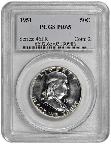 1951年 50セント シルバー プルーフ フランクリン ハーフダラー PCGS PR 65 新品ホルダー
