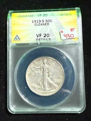1919年製ウォーキングリバティハーフダラーANACS VF 20 細部クリーニング済み