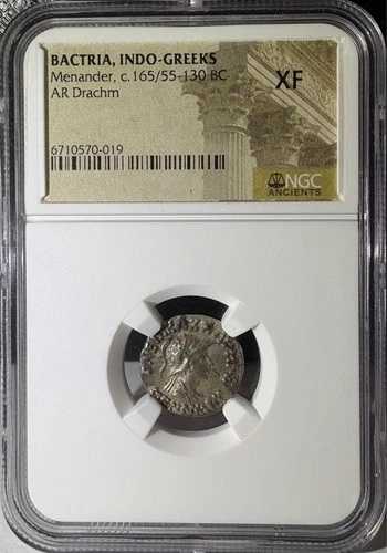 バクトリア・インド・ギリシア人メナンドロス 紀元前165/55-130年 AR ドラクマ NGC XF (019)
