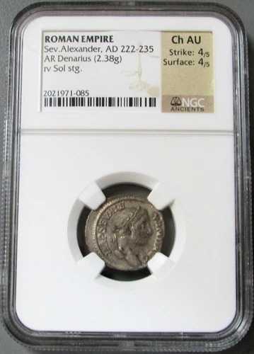 222-235年 銀貨 ローマ帝国 デナリウス桂冠 セウェルス・アレクサンダー NGC チョイス AU