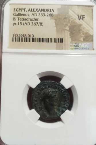 ガリエヌス 西暦 253 ～ 268 年。エジプト アレクサンドリア BI テトラドラクマ。 NGC VF