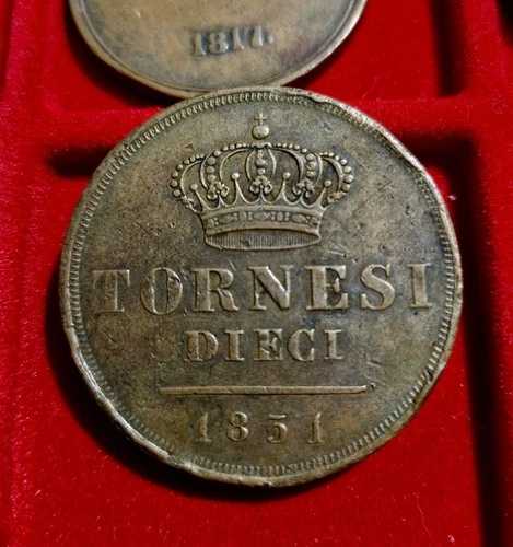 10 トルネージ 1851年 ナポリ王国 フェルディナンド2世 R2 希少 ナポリコイン 非常に美品