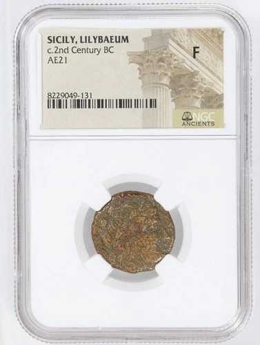シチリア島、リリュバエウム AE21 古代ギリシャ青銅貨 紀元前2世紀頃 - NGC F
