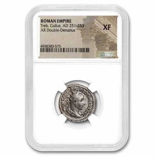 ローマ帝国 AR ダブルデナリウス トレブス ガルス (251-253 年) XF NGC