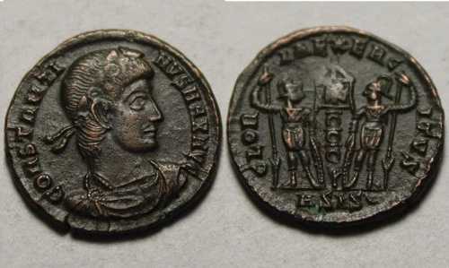 コンスタンティヌス 希少な古代ローマのコイン兵士の標準 Chi-rho ASIS MOON