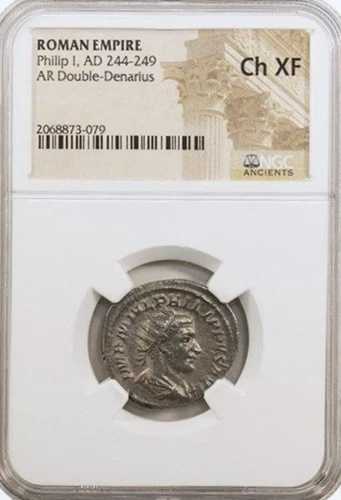 S-DS3 フィリップ1世（西暦244-249年）ローマ帝国 ダブルデナリウス NGC（CH-XF）シル貨幣 55,660円