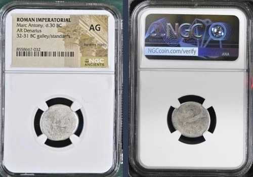 マルクス・アントニウス銀貨 デナリウス 紀元前30年 ローマ皇帝 NGC グレード ローマ軍団正規品
