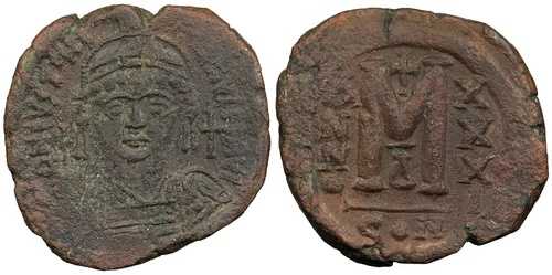 ユスティニアヌス 1 世 A.D. 527-565 Follis (40 Nummi) EF #AC101200