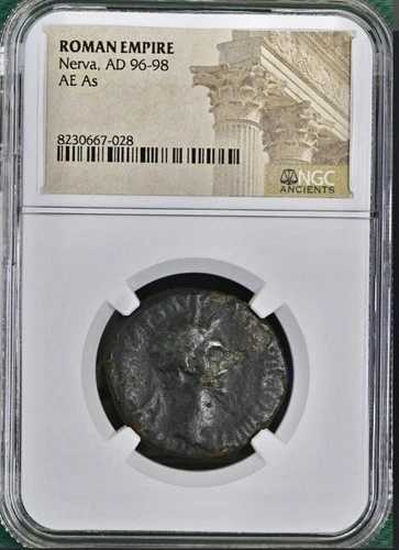 ネルヴァ帝の古代ローマコイン 西暦96-98年 NGC 本物 AE ローマ認定
