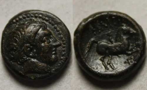 希少な本物の古代ギリシャコイン、フィリップ・アレクサンダーのオリンピック騎手、マケドニアのトライデント