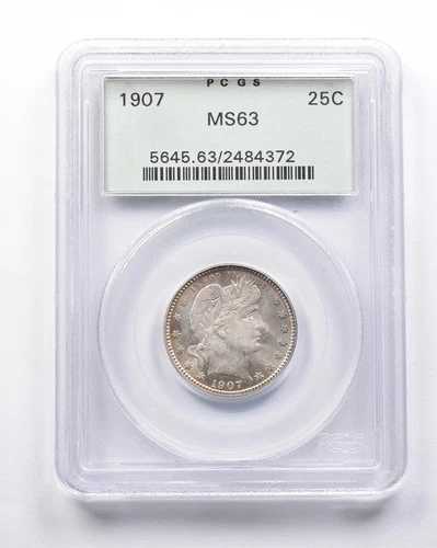 MS63 1907年 バーバークォーター PCGS OGH-WAY アンダーグレード IMO *6943