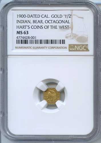 1900年 1/2 カリフォルニアゴールド ヘッドレフト、ハーツ・コインズ・オブ・ザ・ウェスト / NGC MS63 POP 9