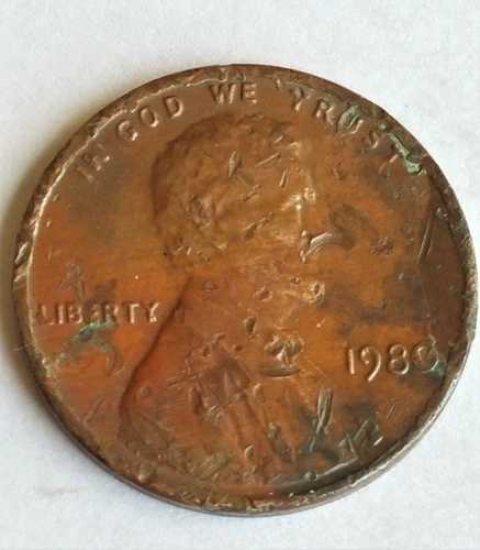 1980年リンカーン記念館ペニー1セント硬貨、希少な複数エラーストライクスルー、BIE