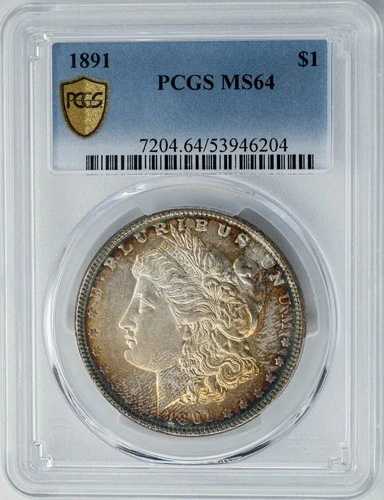 1891年 モルガン銀貨 $ MS64 セキュアカラー PCGS 950481-5