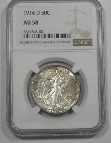 1916-D ウォーキング・リバティ・ハーフダラー NGC AU 58 認定 シルバー 50セント