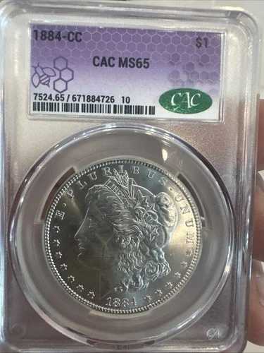 1884-CC カーソンシティ シルバー モルガン ダラー $1 CAC Ms65 パープルラベル 美しいコイン