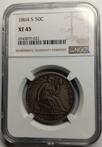 1864-S シーテッド リバティ ハーフ NGC XF 45。素晴らしい打刻、トップ アイの魅力。