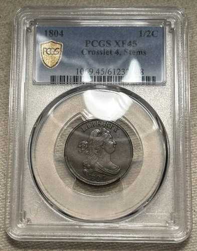1804年 ハーフセント 1/2C クロスレット 4、ステム XF45 PCGS MM