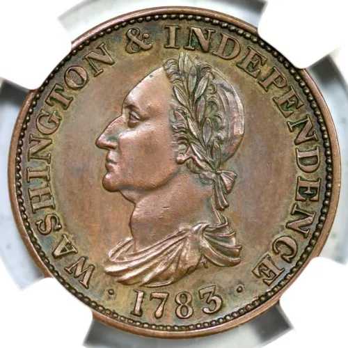 1783年 再鋳造 NGC PF 62 BN Pl Edge Washington & Independence 銅貨 再鋳造