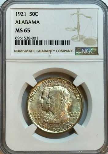 1921年アラバマ記念NGC MS65 - 強い打痕、光沢、かすかな色調