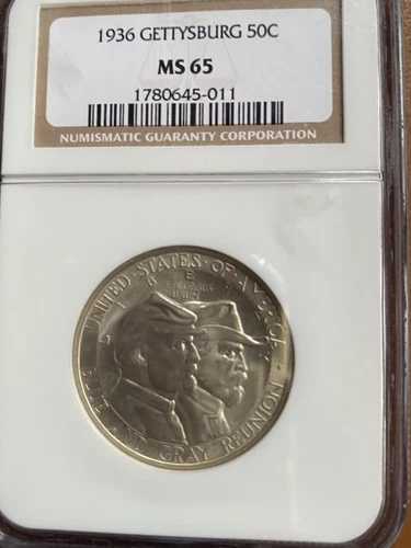 1936年 ゲティスバーグ記念 50セント NGC MS65 光沢 未流通