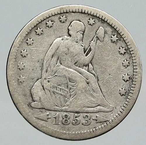 1853年 P アメリカ合衆国 銀製 座る自由の女神像 25セント硬貨 鷲付き i91866｜WORLD RESOURCE【QUEEN店】