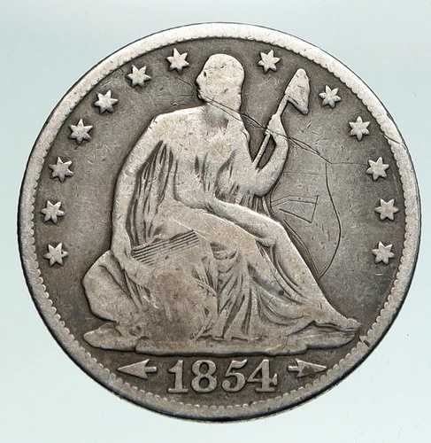 1854年 アメリカ合衆国 銀貨 自由の女神像 半ドル硬貨 鷲付き i90918