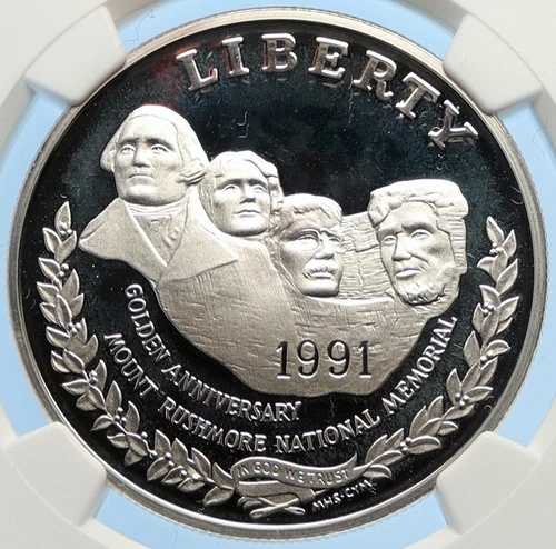 1991年 南 アメリカ ラシュモア山 大統領記念 オールド プルーフ シルバー ドルコイン NGC i97840