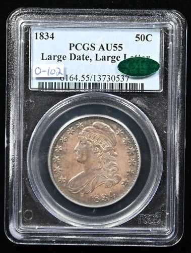 1834年製 キャップ付き胸像 ハーフドル PCGS AU55 CACステッカー付き O-102