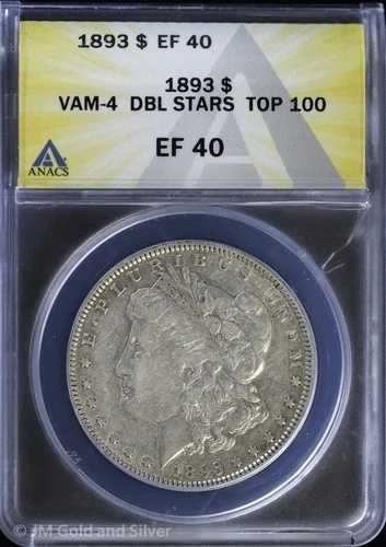 1893-P 1ドル モルガン銀貨 ANACS EF 40 | VAM-4 ダブルスター トップ100 XF