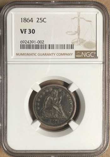 1864年 NGC VF30 自由の女神像 25セント|WORLD RESOURCE【QUEEN店】