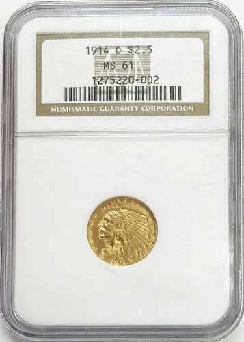 1914年 D金貨 US $2.5 インディアンヘッドクォーターイーグルコイン NGCミント ステート61|WORLD RESOURCE【QUEEN店】