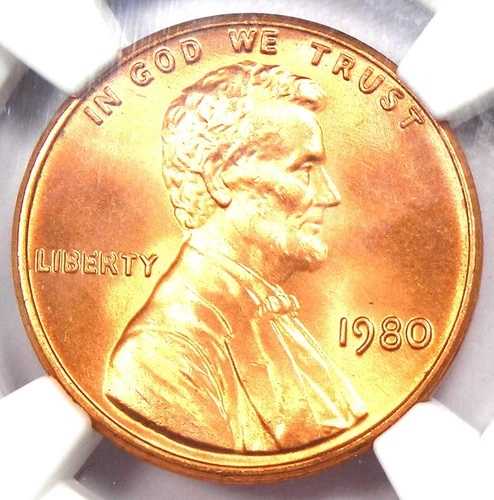 1980 年リンカーン記念セント ペニー 1C - NGC MS68 RD 認定 - トップポップ 8/0!