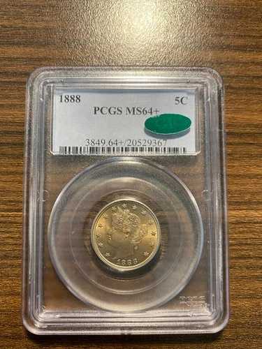 1888-P リバティニッケル Vニッケル 5C PCGS MS 64+ PLUS CAC タイプ2、「セント」付き 希少｜WORLD RESOURCE【QUEEN店】