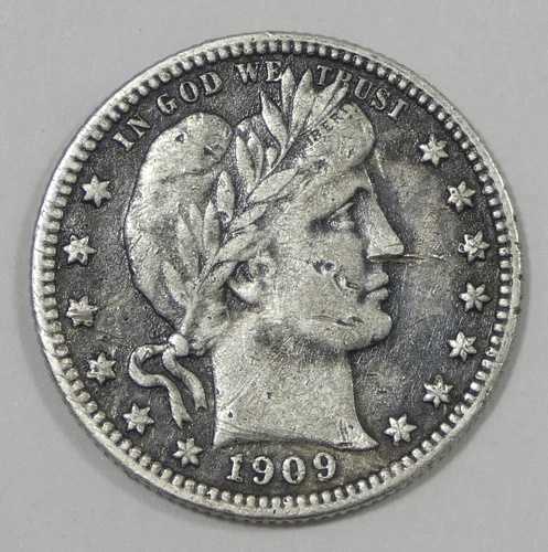 1909-O バーバークォーター 非常に良好な銀貨 25セント ~ 表面の傷あり｜WORLD RESOURCE【QUEEN店】
