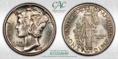 1935年製 S マーキュリーダイム - CAC MS63 - ++RARE++ RPM S/S FS-501 - 素晴らしい見本|WORLD RESOURCE【QUEEN店】