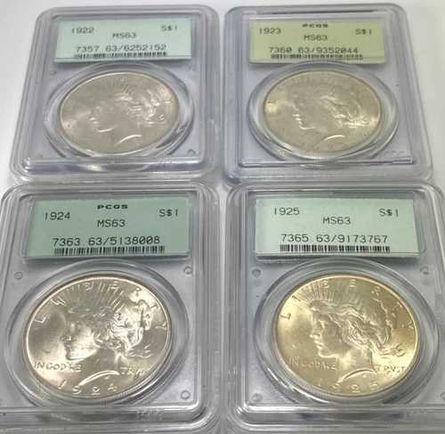 1922年、1923年、1924年、1925年 シルバーピースドル PCGS MS63 オールドスタイル グリーンラベル|WORLD RESOURCE【QUEEN店】