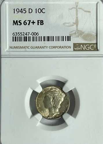 1945-D マーキュリーダイム PCGS MS67+FB - 光沢のあるシャンパンの痕跡 - POP 27/25|WORLD RESOURCE【QUEEN店】