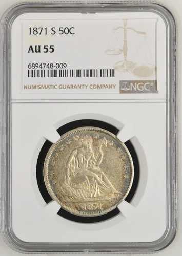 1871-S 50C NGC AU55 わずか44枚のFINER-PQリバティ座像半円盤 美しい色調｜WORLD RESOURCE【QUEEN店】