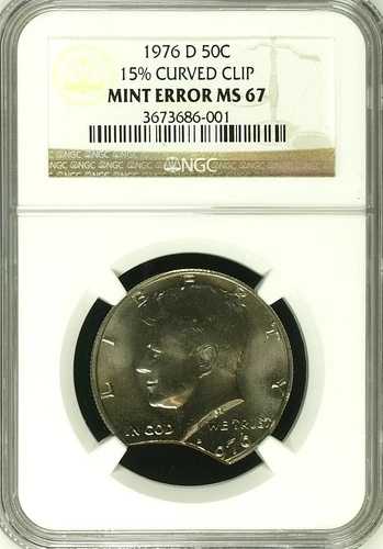 JFKハーフダラー - 50セント 1976年 D NGC MS67 ミントエラー 15% クリップ