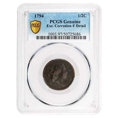 アメリカ合衆国 1794年 リバティキャップ 1/2 ハーフセントコイン - PCGS ファインディテール（腐食あり）