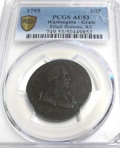 1795年ワシントングレート小型ボタン再銅国内植民地ハーフペニー PCGS AU53-