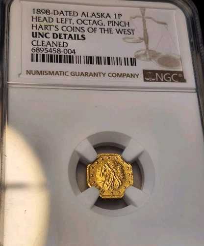 1898年アラスカ金貨、1ペンス、ワンピンチ、インディアンヘッド左、八角形、NGC UNC詳細