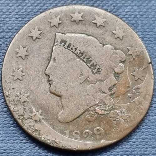 1829年 コロネットヘッド ラージセント 1セント銅貨 良質ブロッケージエラー #92587
