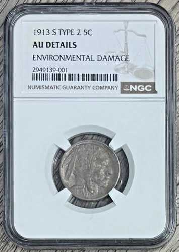 1913 S タイプ2 バッファローニッケル NGC ほぼ未使用、少量発行、セミキーデート